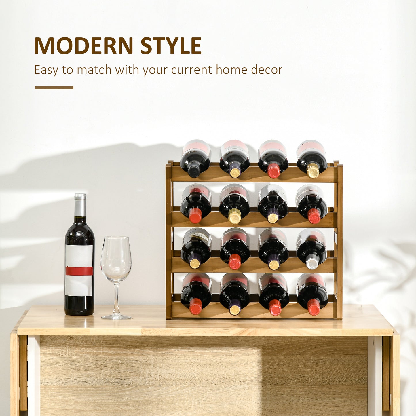 Homcom Free Standing Bamboo Wine Rack with 16 Bottles Holder