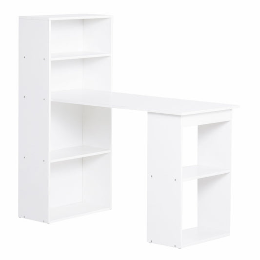 Homcom 120cm Modern Computer Desk Bookshelf Study Table Workstation PC Laptop Writing Home Office 6 Shelves White