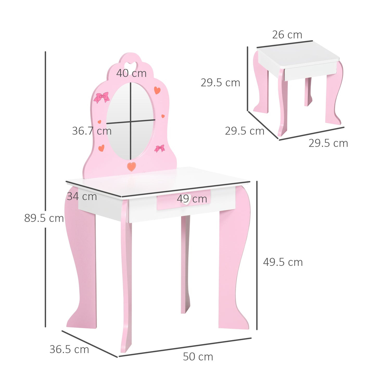 ZONEKIZ Kids Dressing table Set w/ Mirror