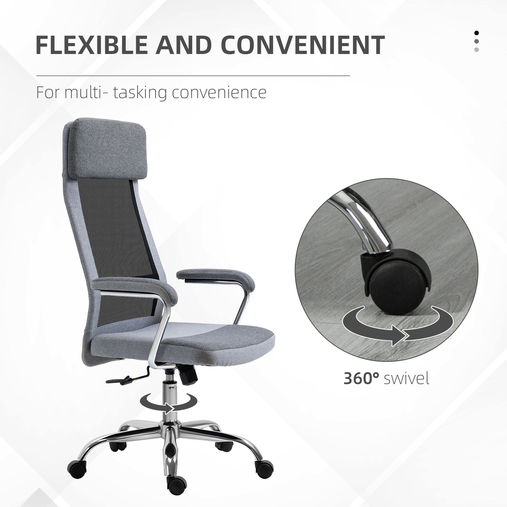 Vinsetto Office Chair Linen-Feel Mesh Fabric High Back Swivel Computer Task Desk Chair For Home With Arm Wheels Grey