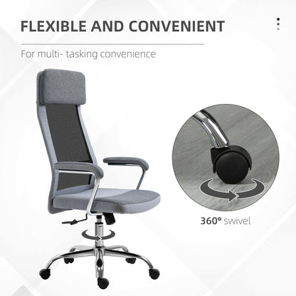 Vinsetto Office Chair Linen-Feel Mesh Fabric High Back Swivel Computer Task Desk Chair For Home With Arm Wheels Grey