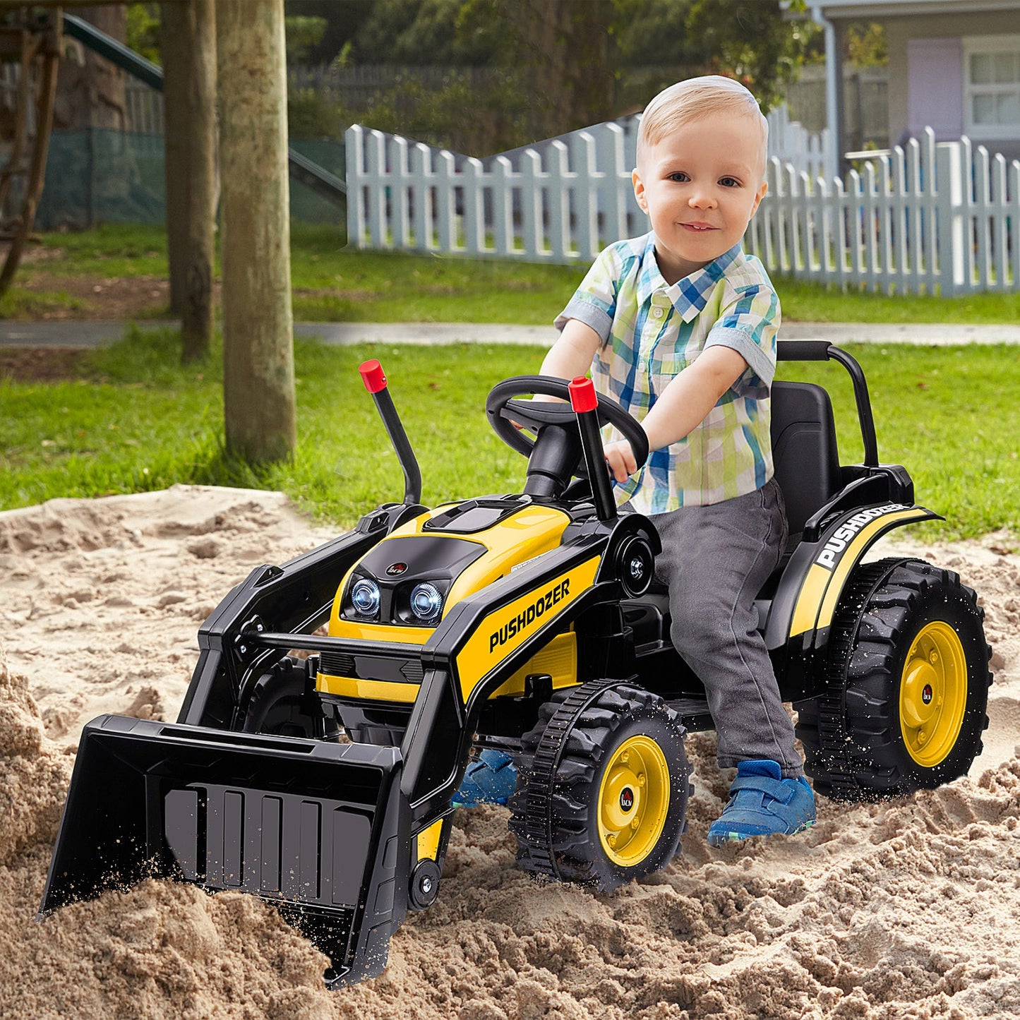 Homcom Kids Digger Ride On Excavator 6V Battery Tractor Music Headlight Yellow