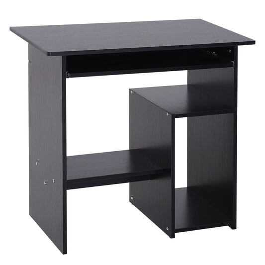 Homcom Compact Small Computer Table Wooden Desk Keyboard Tray Storage Shelf Modern Corner Table Home Office Black