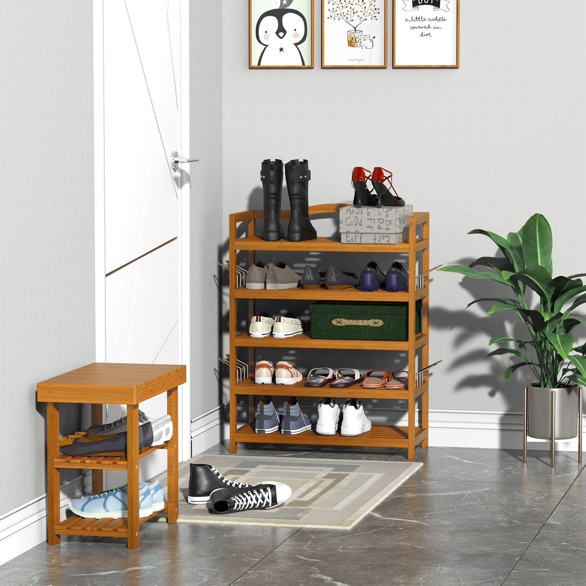 Homcom Wooden Five-Shelf Shoe Rack