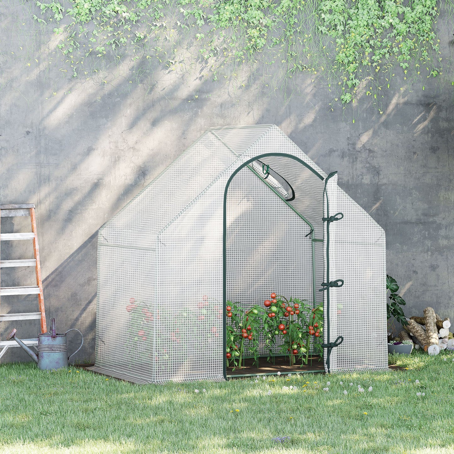 Outsunny Walk-In Portable Greenhouse Mini Grown House With Steel Frame Window Plants