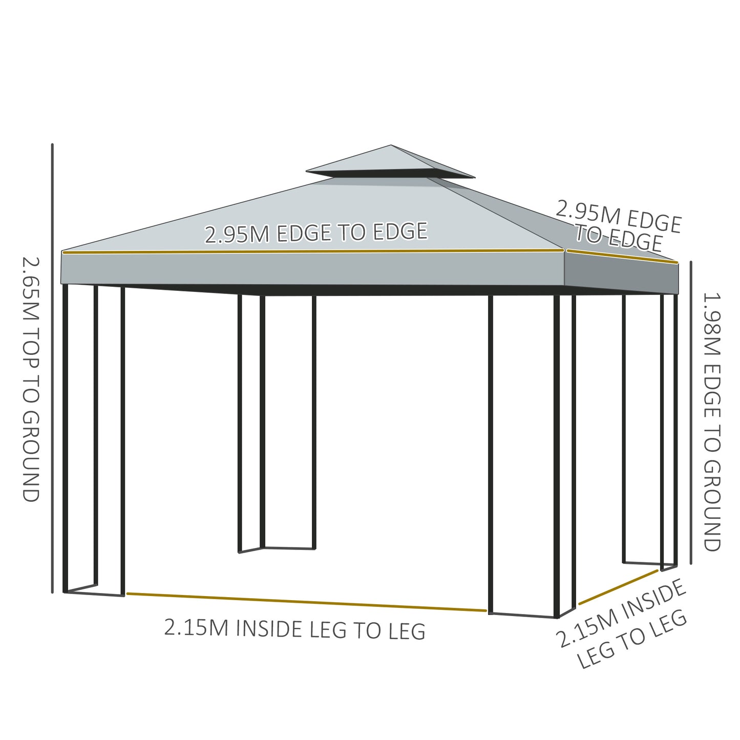 Outsunny 3 x 3M Metal Gazebo Garden Marquee Patio Tent Pavilion Canopy Sun Shade Shelter