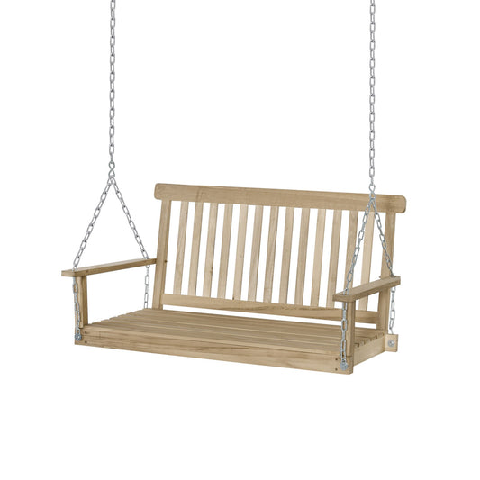 Outsunny Outdoor 2 Seater Wooden Swing Chair BenchHammock Loveseat w/ Hanging Chain