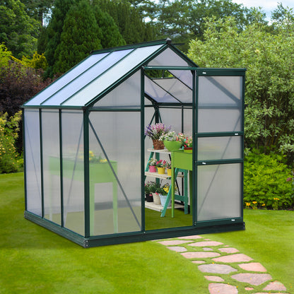 Outsunny Clear Polycarbonate Greenhouse Large Walk-In Green House Garden Plants Grow Galvanized Base Aluminium Frame w/ Slide Door (6 x 6ft)