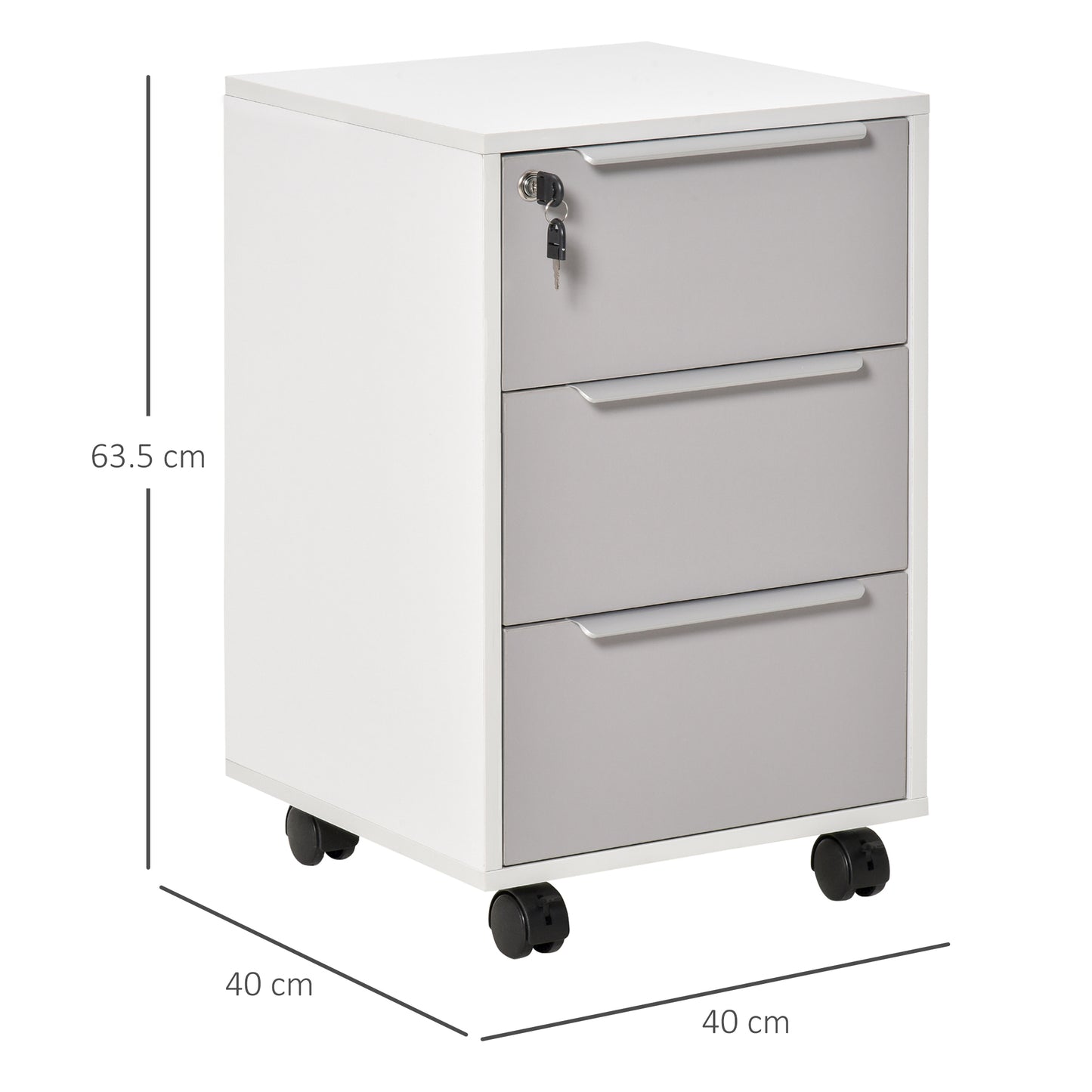 Homcom 3-Drawer Locking File Cabinet Mobile Chest of Drawers Side Table on Wheels