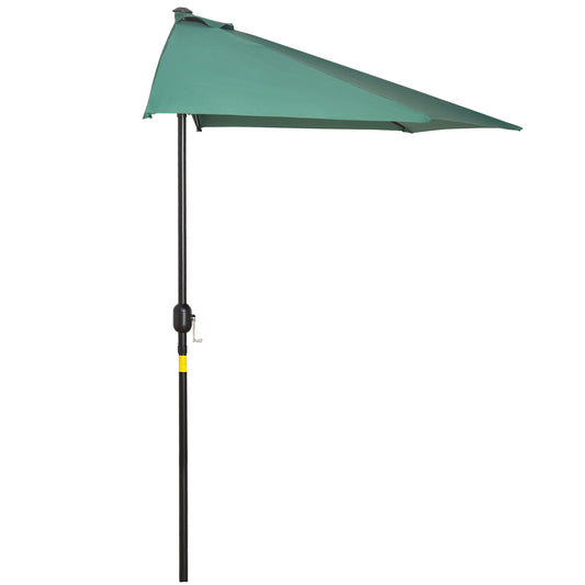 Outsunny 3(m) Half Round Parasol Umbrella Balcony Metal Frame Outdoor NO BASE Green