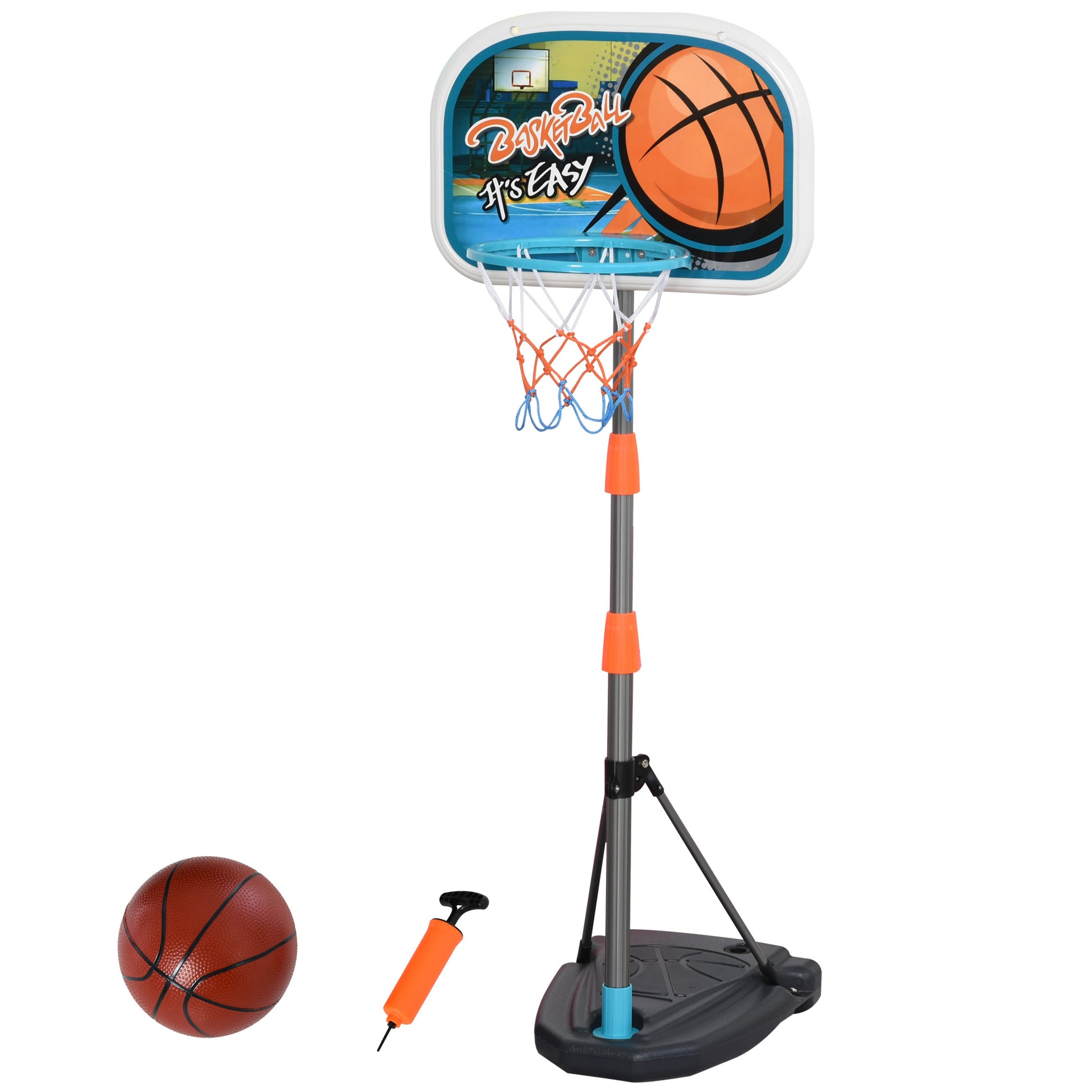 Homcom Kids Height Adjustable Aluminium Basketball Hoop Stand With Ball