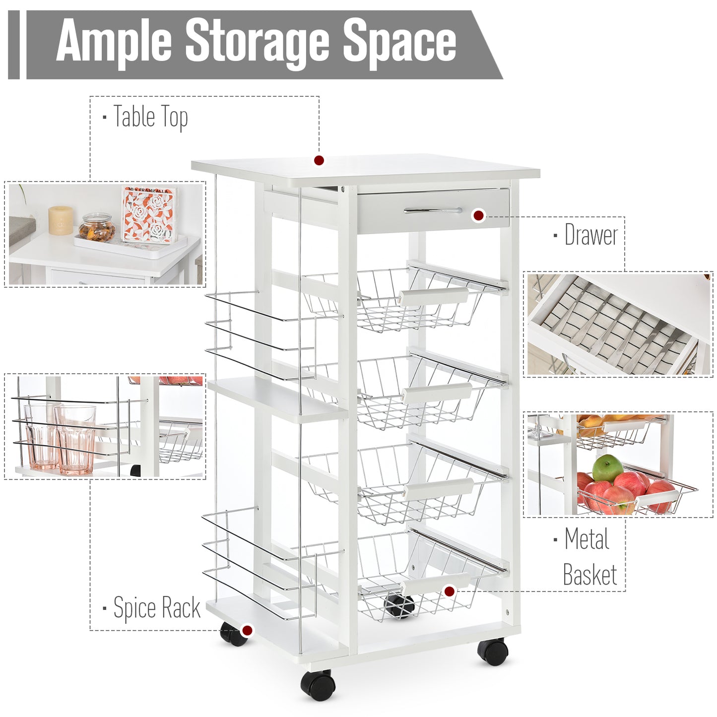 Homcom Medium-density fibreboard Multifunction Kitchen Island Trolley White