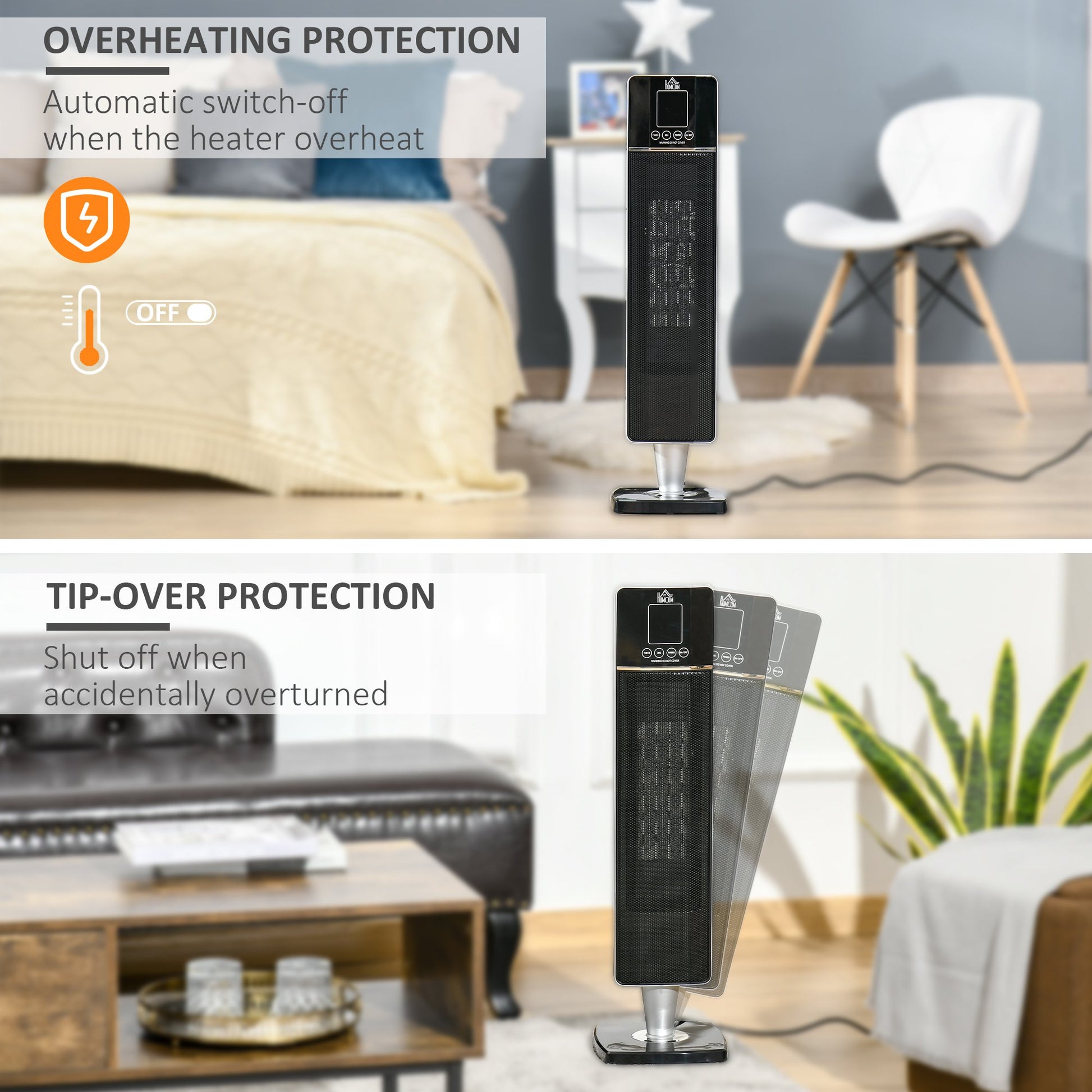 Homcom Indoor Space Heater Oscillating Ceramic Heater w/ Adjustable Modes 1000W/2000W