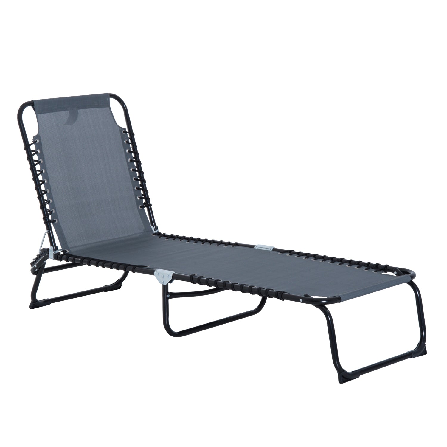 Outsunny Folding Sun Lounger Beach Chaise Chair Garden Reclining Cot Camping Hiking Recliner with 4 Position Adjustable