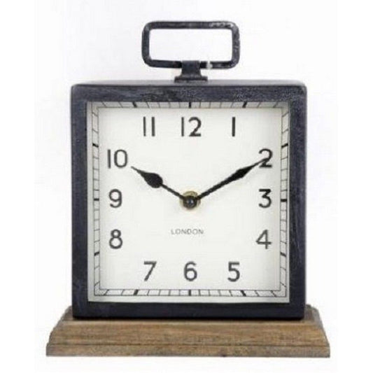 Clock Metal & Wood Black Battery Powered - 22cm