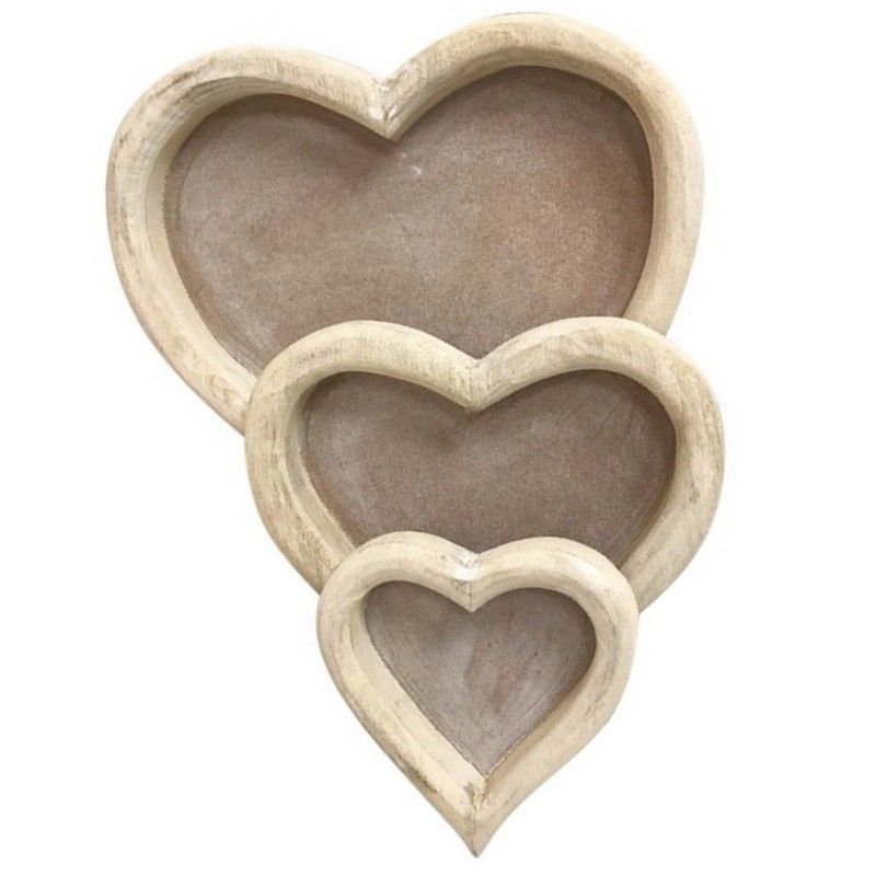 3x Heart Tray Wood