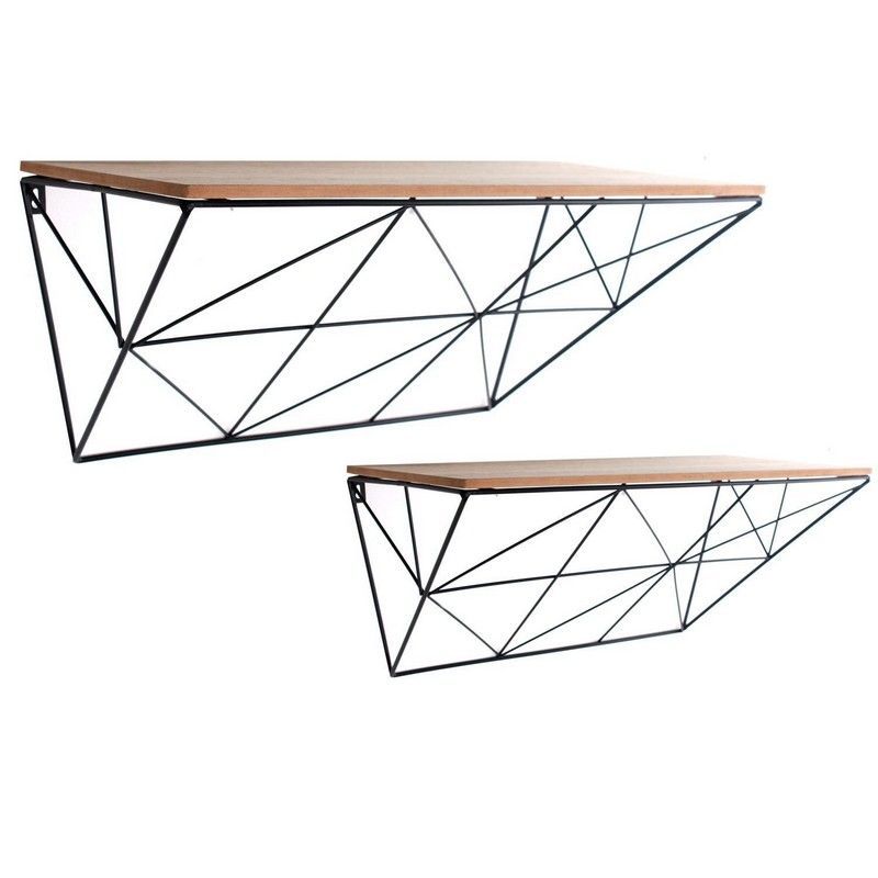 2 Contemporary Shelving Units Metal & Wood Black 2 Shelves