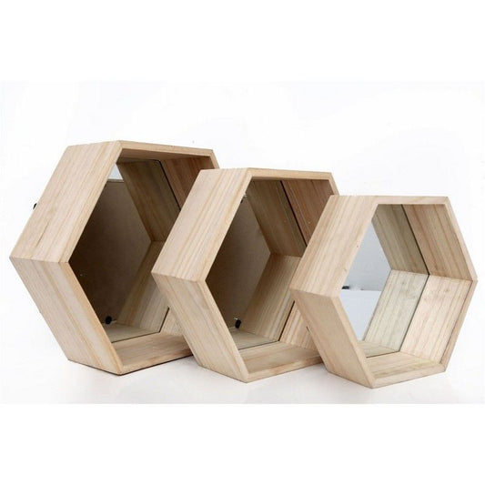 3 Natural Shelving Units Wood & Glass Natural 3 Shelves