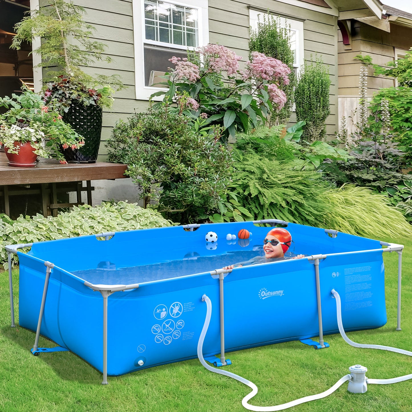 Outsunny Steel Frame Swimming Pool w/ Filter Pump and Reinforced Sidewalls Rust Resistant