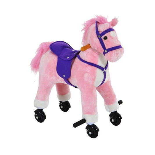 Rocking Horse W/Rolling Wheels and Sound-Pink-0