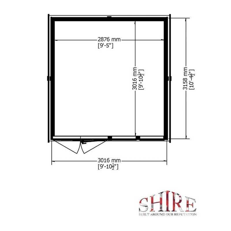 Shire Drayton 10' 4" x 9' 10" Reverse Apex Garden Studio - Premium Dip Treated Tongue & Groove