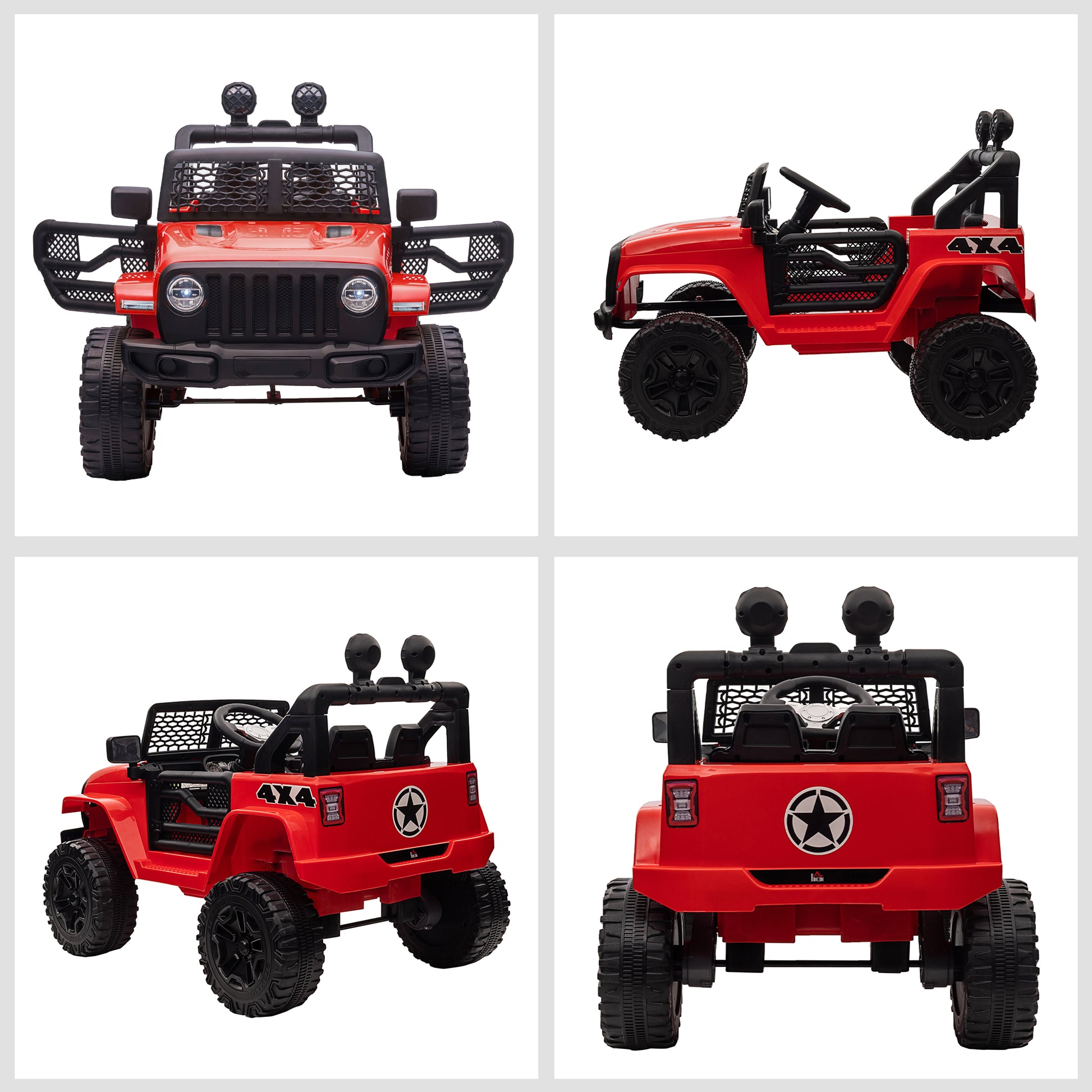 Homcom 12V Battery-powered 2 Motors Kids Electric Ride On Car Truck Off-road Toy with Parental Remote Control Horn Lights Suspension Wheels for 3-6 Years Old Red