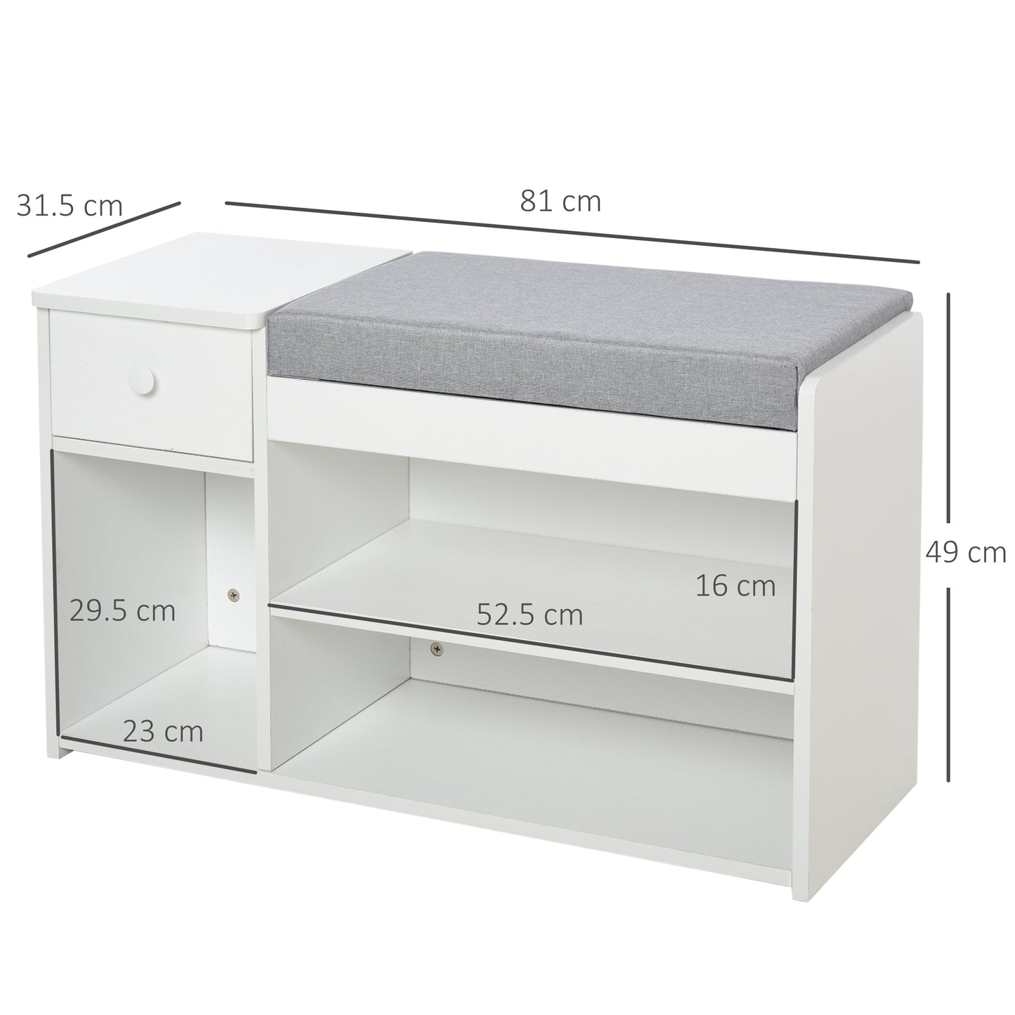 Homcom Multi-Storage Shoe Bench w/ Drawer 3 Compartments Cushioned Home Organisation Furniture Tidy Boots Hallway Entryway White