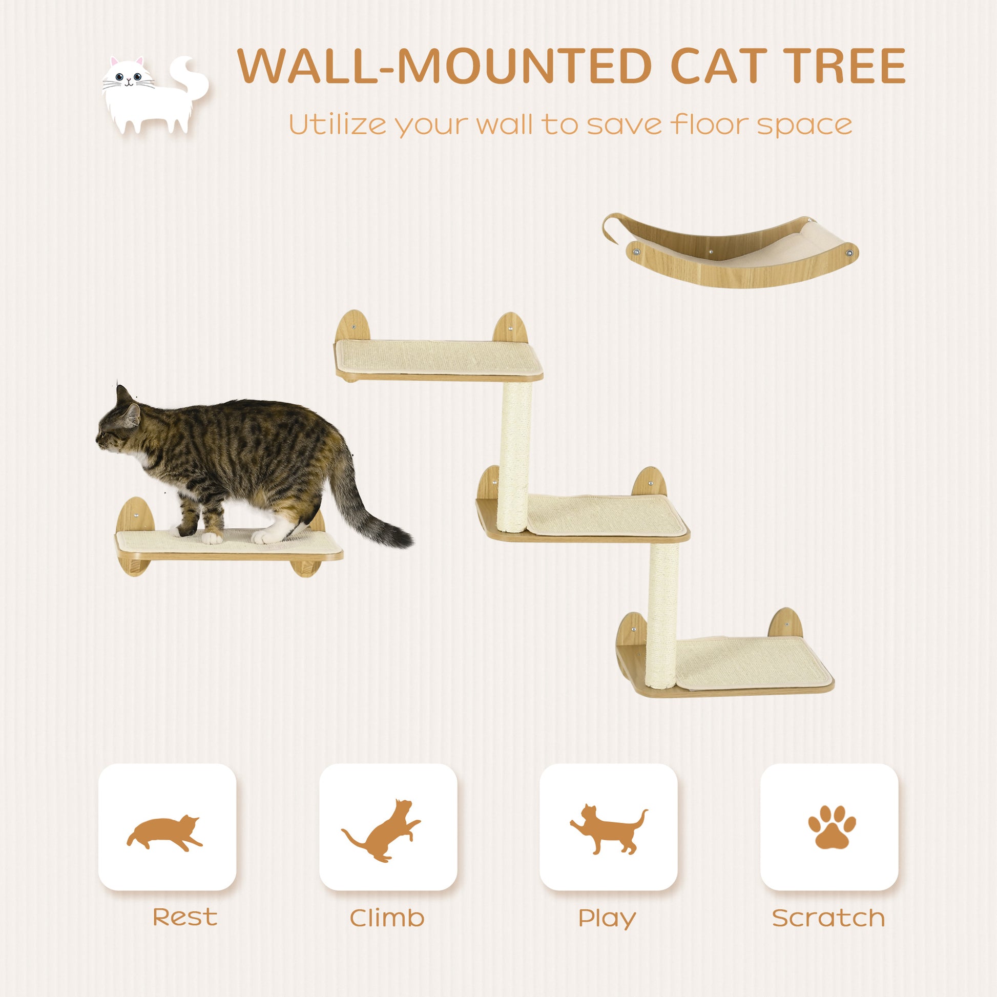 PawHut 3PCs Wall Mounted Cats Shelves