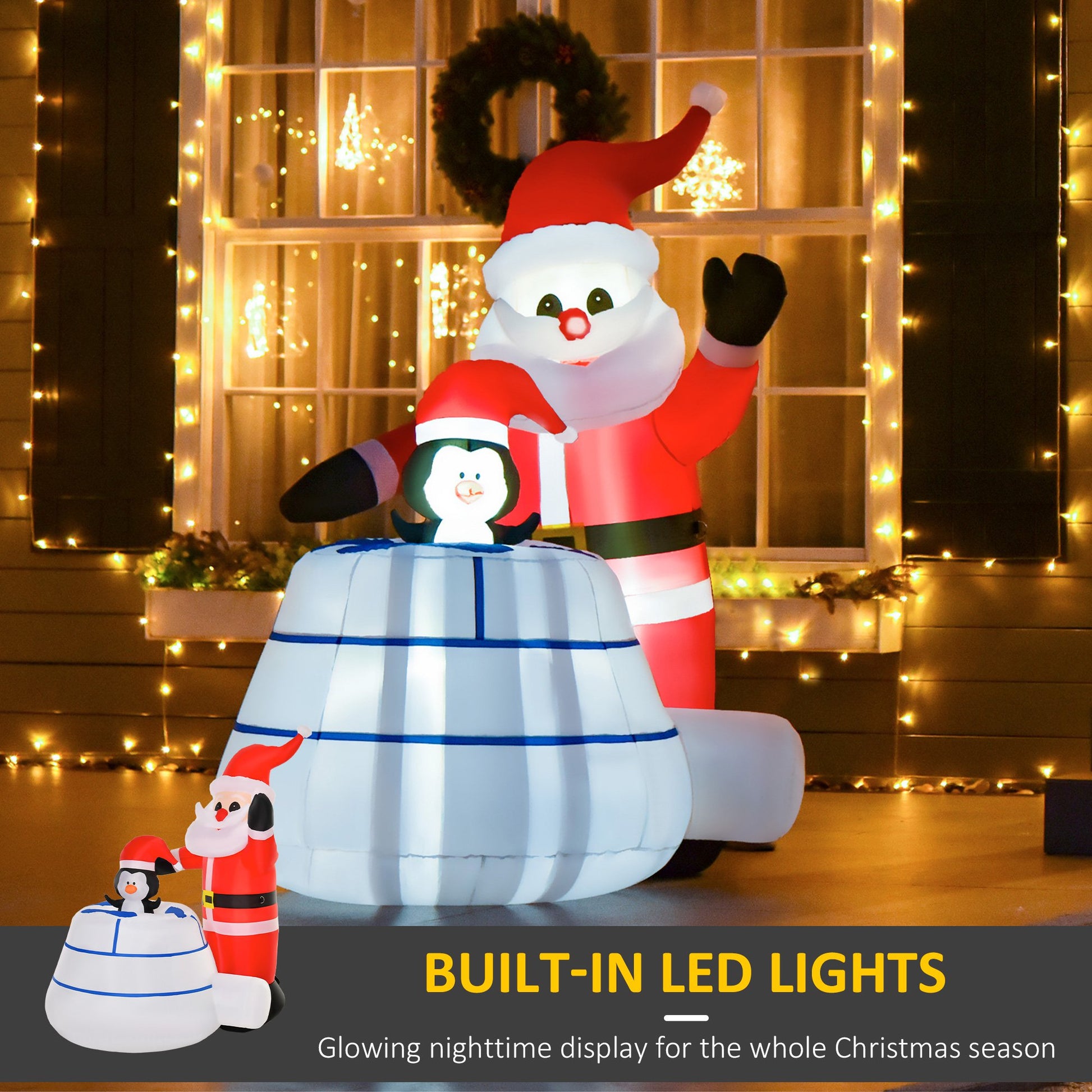 Homcom 1.6m Christmas Inflatable Penguin Santa Claus w/ Ice House Built-in LED Outdoor