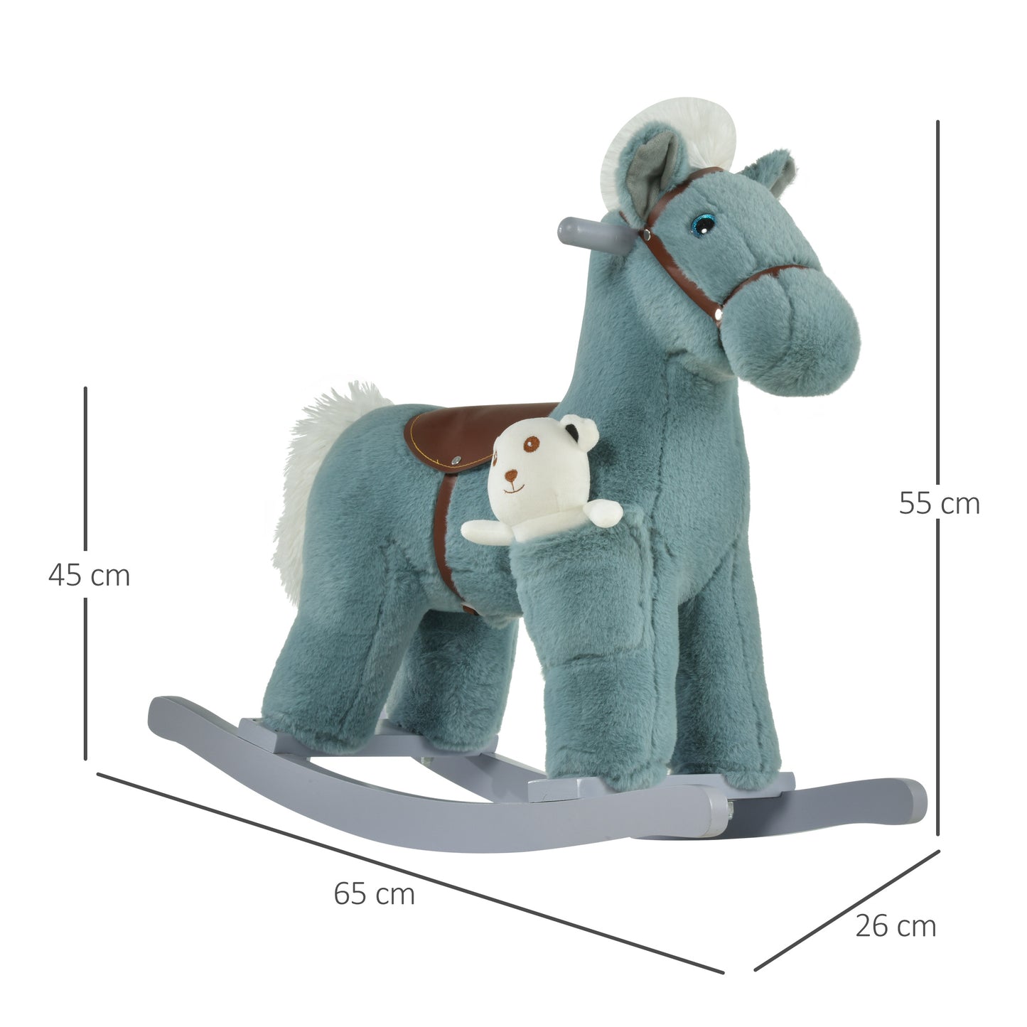 Homcom Kids Plush Ride-On Rocking Horse Toy Rocker with Plush Toy Realistic Sounds for Child 18-36 Months Blue