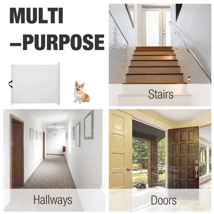 PawHut Retractable Safety Gate Dog Pet Barrier Folding Protector Home Doorway Room Divider Stair Guard White 115Lx82.5H cm