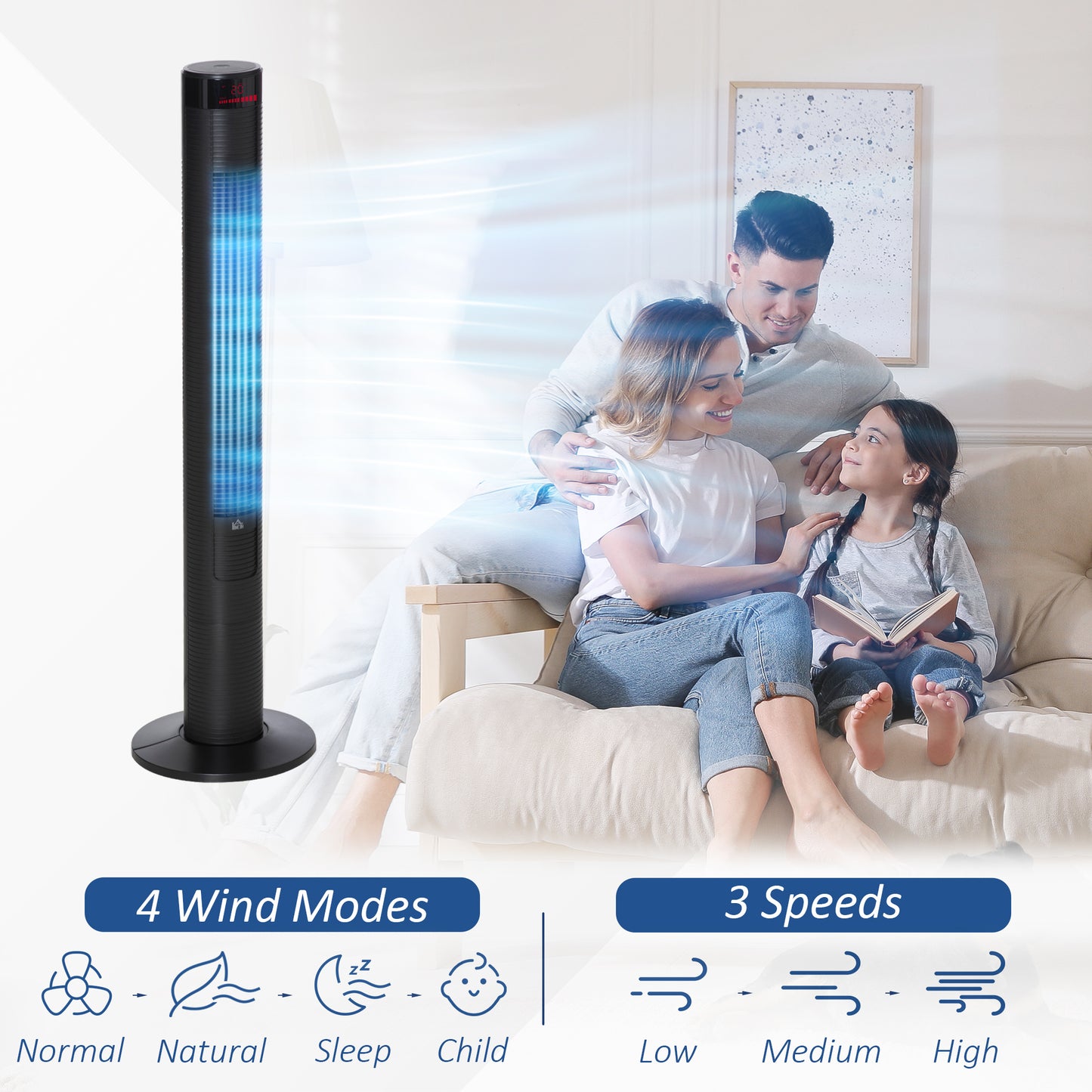 Homcom Oscillating Tower Fan with Remote Control