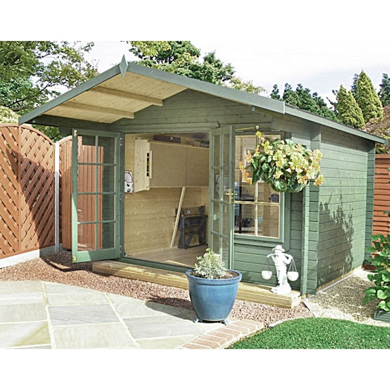 Shire Glenmore 9' 9" x 7' 10" Apex Log Cabin - Premium 28mm Cladding Tongue & Groove with Assembly