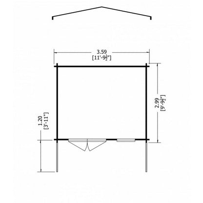 Shire Glenmore 11' 9" x 9' 9" Apex Log Cabin - Premium 28mm Cladding Tongue & Groove