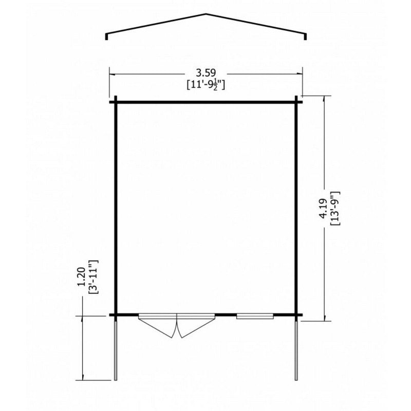 Shire Glenmore 11' 9" x 13' 8" Apex Log Cabin - Premium 28mm Cladding Tongue & Groove with Assembly