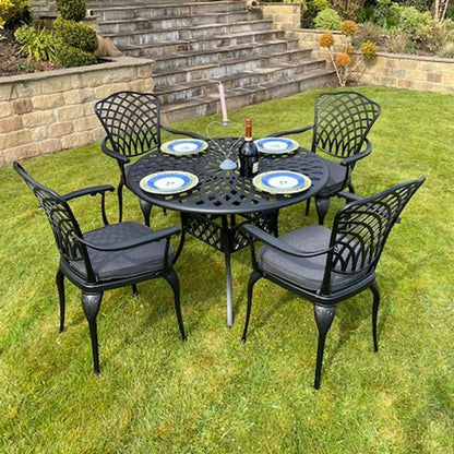 Classic Garden Patio Dining Set by Wensum - 4 Seats Grey Cushions - Croft Home & Garden