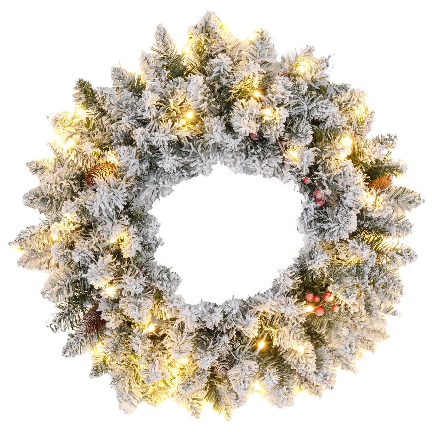 Pinecones & Berries Wreath Christmas Decoration with Frosted Pattern - 60cm