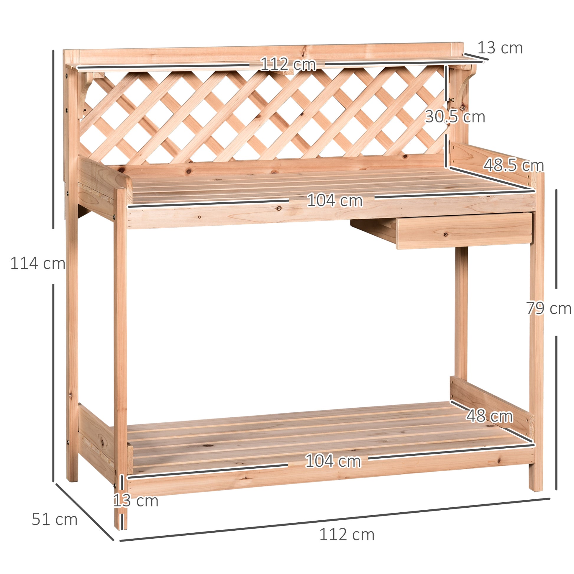 Outsunny Fir Wood Outdoor Garden Potting Table w/ Drawer