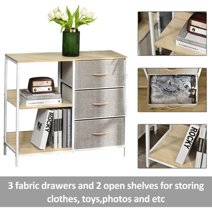 Homcom Chest of Drawers Storage Dresser Cabinet Organizer with 3 Fabric Drawers and 2 Display Shelves for Living Room