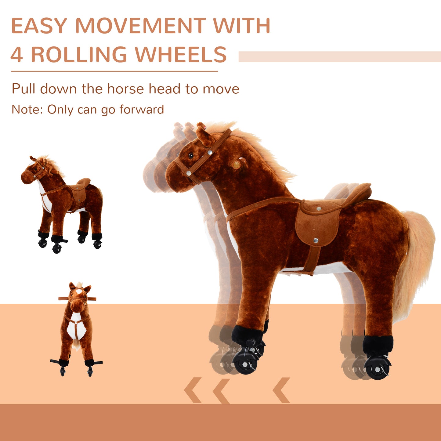 Homcom Kids Plush Ride On Walking Horse Withsound-Brown