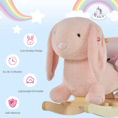 Homcom Kids Children Rocking Horse Plush Ride On Rabbit Seat w/ Sound Wood Base Seat Safety Belt Toddler Baby Toy Rocker Pink 18 - 36 Months