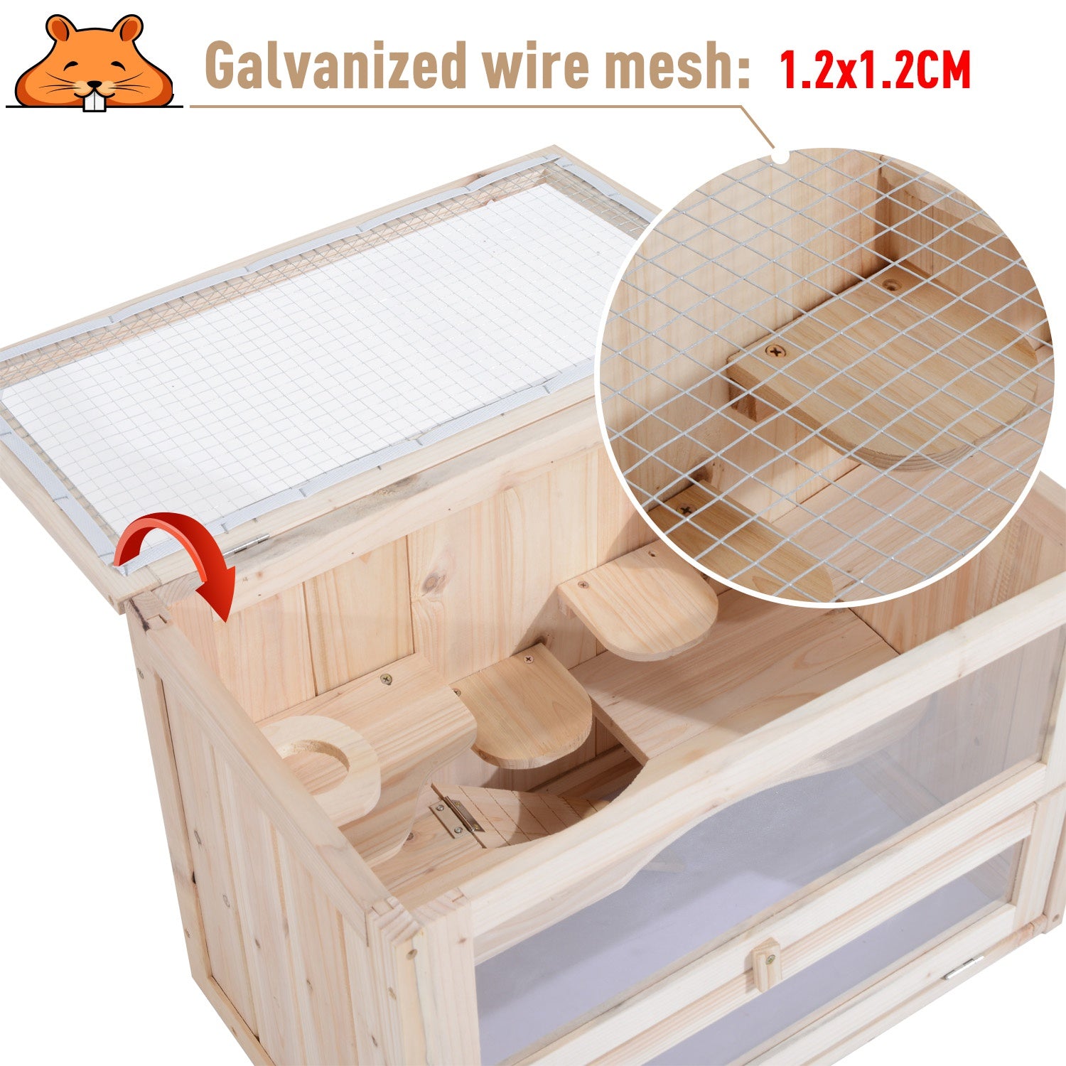 Pawhut Wooden Hamster Cage Mouse Mice Rodent Small Animals Hutch Exercise Play House 60 X 35 X 42Cm