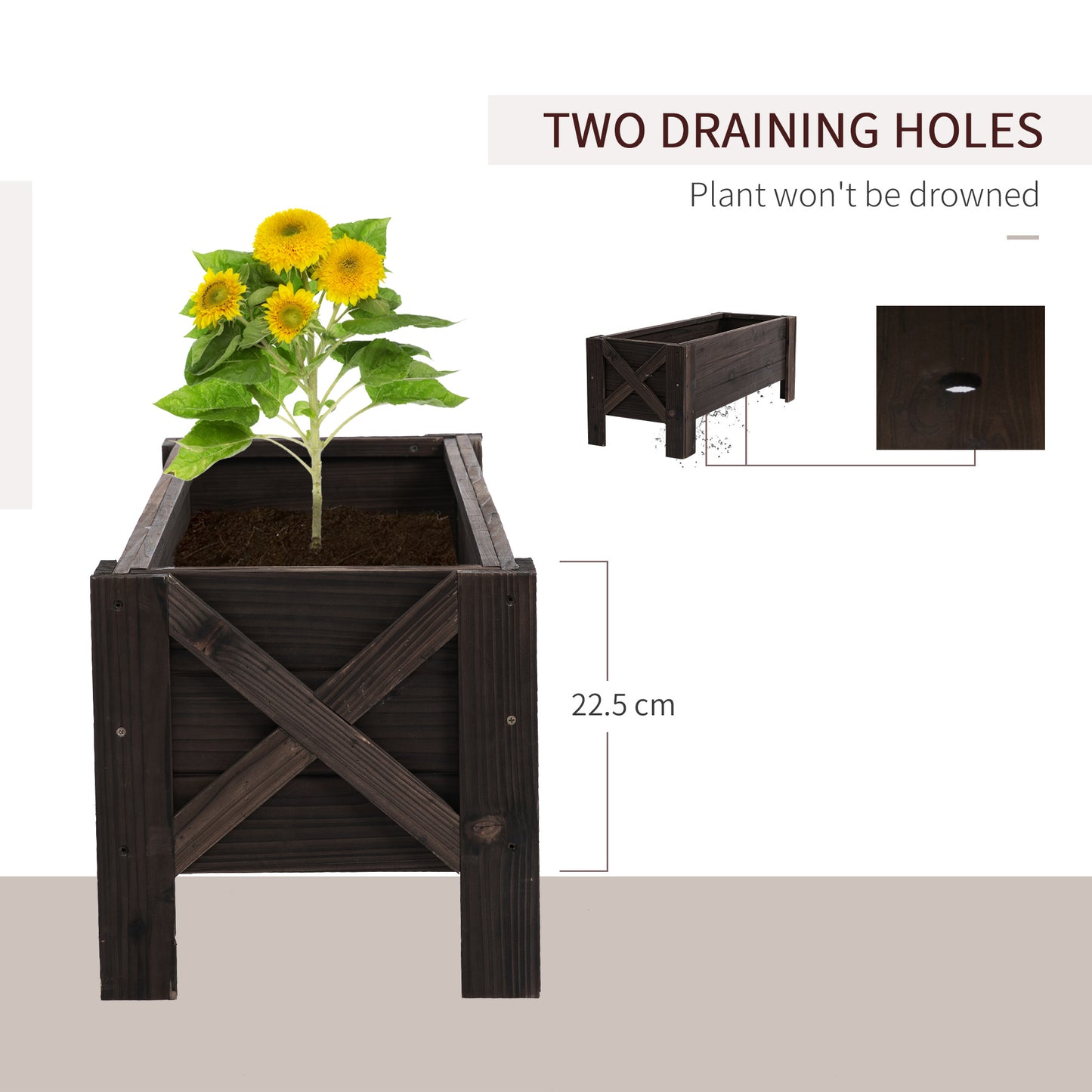 Outsunny 58L Garden Raised Bed Planter Grow Containers for Outdoor Patio Plant Flower Vegetable Pot Fir Wood