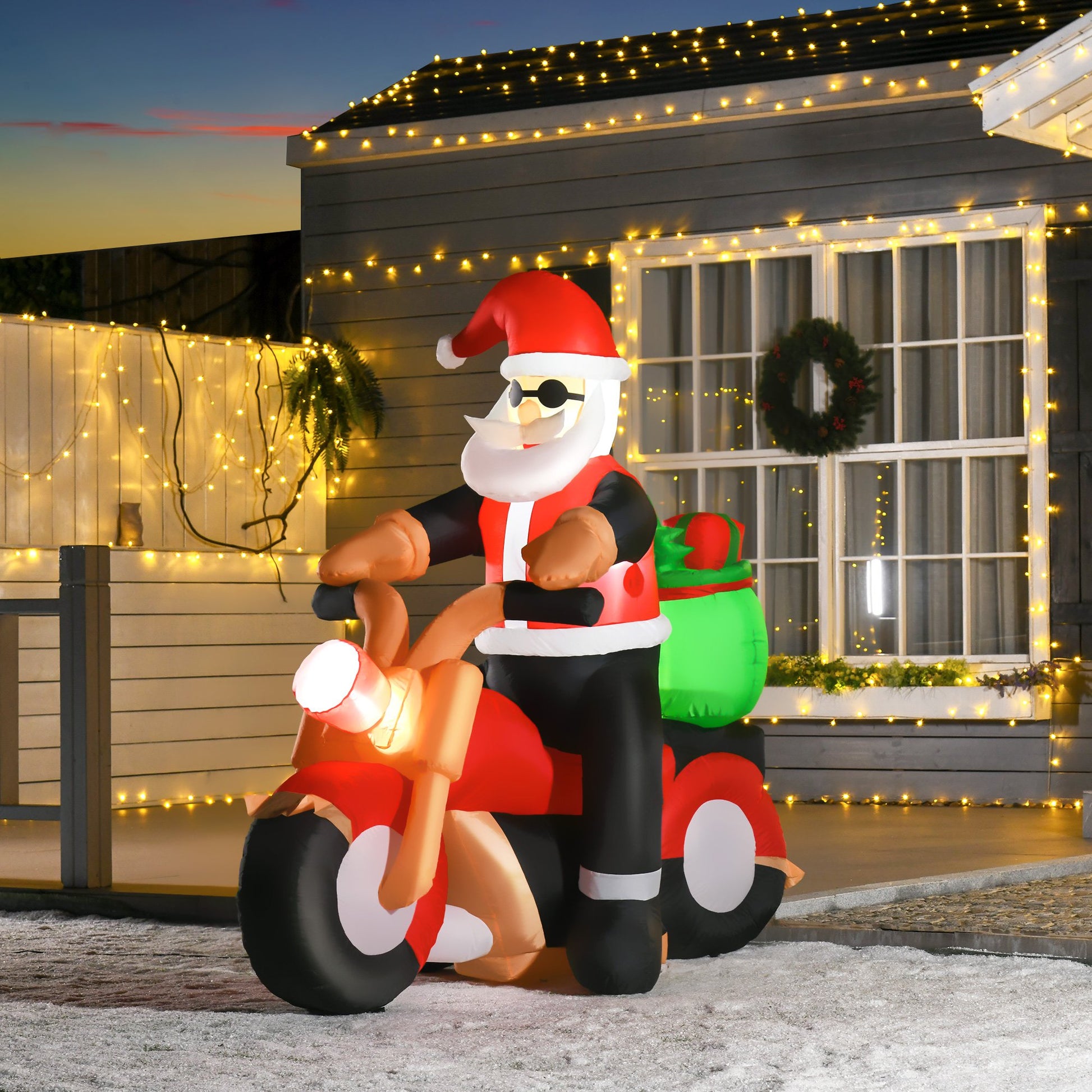 Homcom 5.5ft Christmas Inflatable Santa Claus Riding a Motorcycle Blow Up Decoration Xmas Décor for Garden