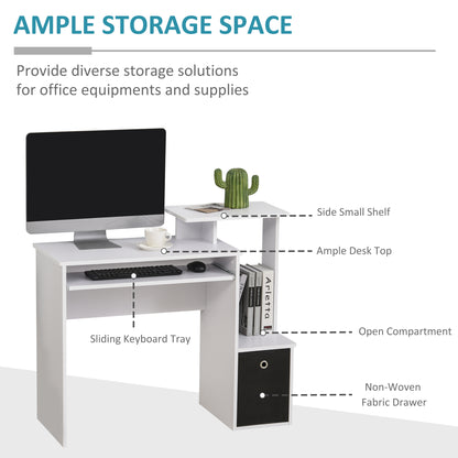 Homcom Computer Desk with Sliding Keyboard Tray Storage Drawer Shelf Home Office Workstation White