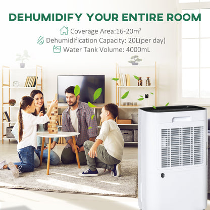 Homcom 20L/Day 4L Portable Quiet Dehumidifier Home Laundry