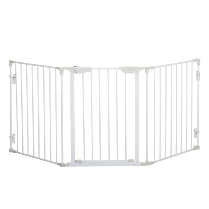 PawHut Pet Safety Gate 3-Panel Playpen Fireplace Christmas Tree Metal Fence Stair Barrier Room Divider with Walk Through Door Automatically Close Lock White