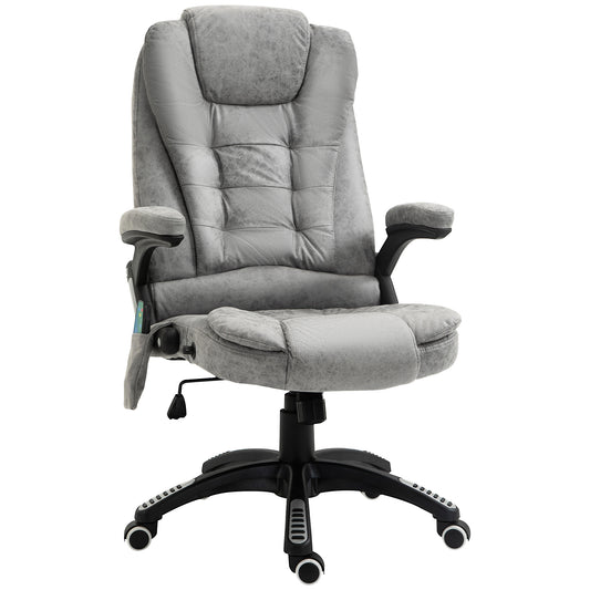 Vinsetto Massage Recliner Chair Heated Office Chair with Six Massage Points Microfiber Cloth 360° Swivel Wheels Grey