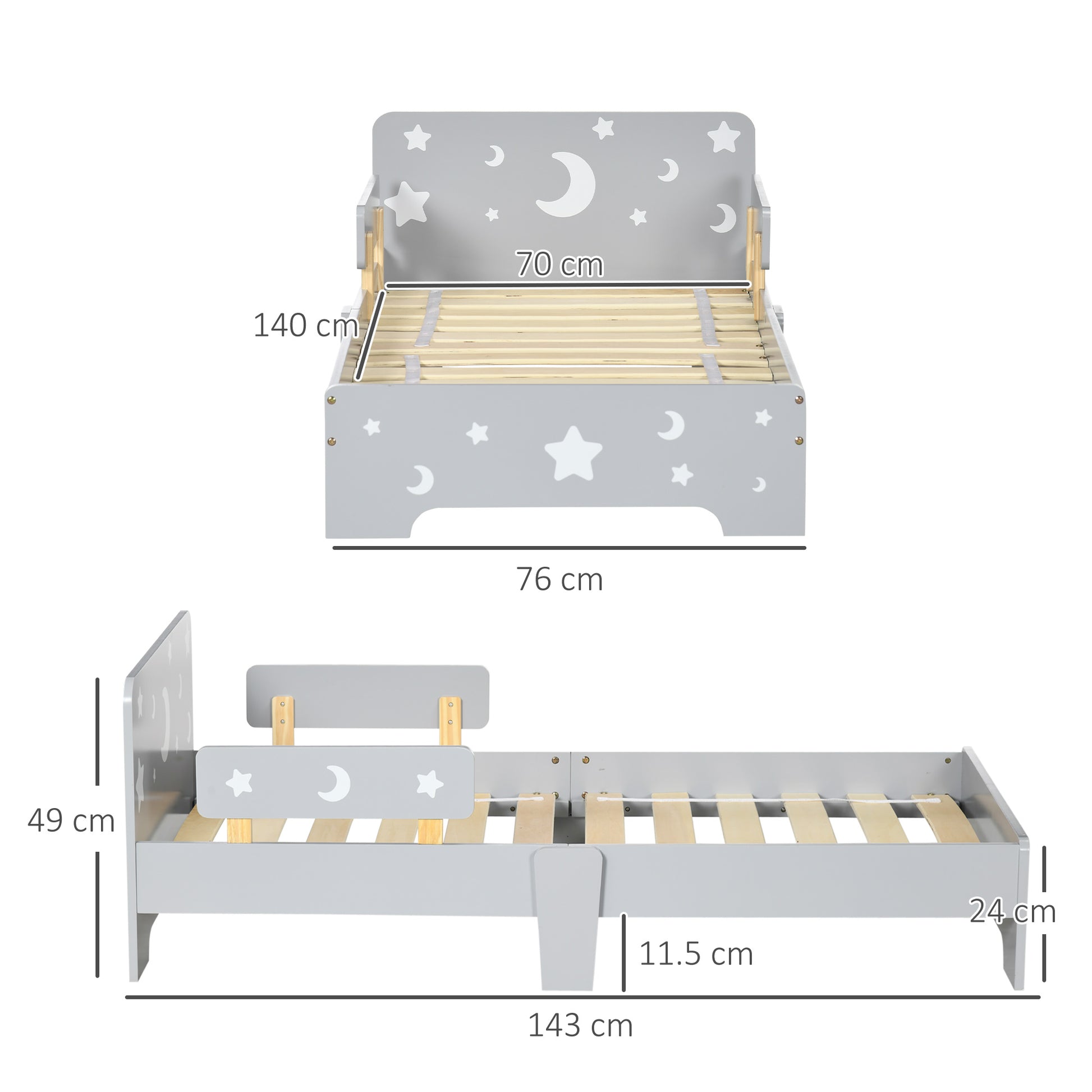 ZONEKIZ Kids Toddler Bed with Star & Moon Patterns