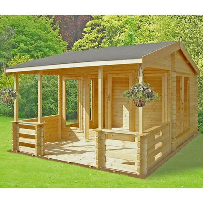 Shire Guisborough 12' 9" x 12' 1" Reverse Apex Log Cabin - Premium 70mm Cladding Tongue & Groove